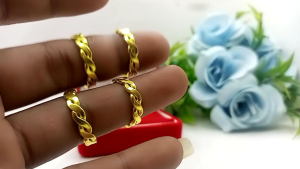 Cincin Logam Koin Kuningan Motif Dolo Akar Polos