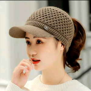 Nón mũ len lưỡi trai hở đầu nam nữ logo 2 lớp giữ ấm dày dặn thời trang Hàn Quốc