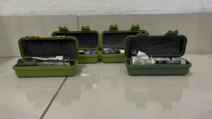 SENTER TANGAN MINI CAS MOTIF LORENG DENGAN BOX UNTUK RONDA CAMPING FLASHLIGHT TORCH BISA ZOOM