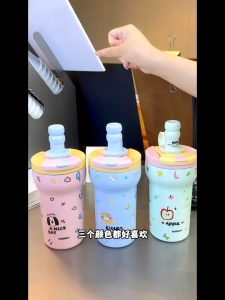 BABLOV puppy straw vacuum cup tumbler stainless 650ml ceramic coating SUS316 verify authentication tumbler lucu unik imut