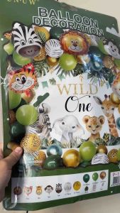 65Pcs Complete Set Jungle Safari Birthday Theme Forest Animal Foil Balloon Printed Party Pack Sets
