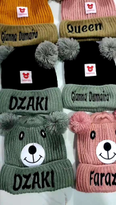 Kupluk Anak Jambul Pom Pom Free Bordir Nama (0-3 Thn)