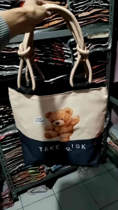 New tas totebag wanita kekinian resleting tali sumbu versi kartun/souvenir/oleh-oleh/hampers/sekolah