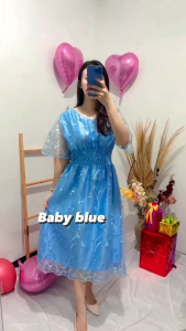 Dress Pesta Gaun Elegant Dress Kekinian Brokat Tile Bordir Mutiara Fashion Wanita Kondangan Kristen zh