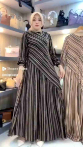 NEW GAMIS AYOMI MOTIF STRIPE SERONG SALUR DRESS AYOMI PREMIUM KEKINIAN