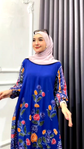 Longdress gamis batik cap kain rayon tebal Zipper depan