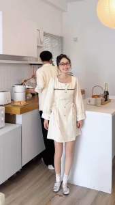Set đồ đôi tay dài váy nữ thắt dây eo duyên dáng thanh lịch