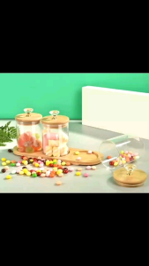 ❤️Raya Special ❤️Airtight Balang Kaca Candy Jar Satu set dapat 3 jar & 1 wooden tray.