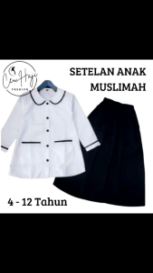Baju Muslim Set Anak Perempuan 4-12 Tahun Hitam Putih Terbaru