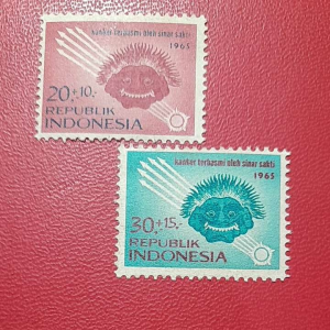Prangko Indonesia Jadul Koleksi Kuno 2 Pcs Seri Anti kanker Tahun 1965 UN USED