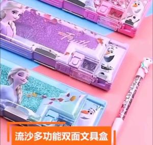 【SG Seller🇸🇬】Disney Frozen Elsa Princess Spiderman Kuromi Quicksand Metal Stationery Box Pencil Case with Magnetic Closure Multi-compartment