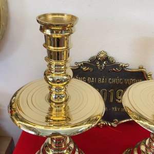 Cặp Chân nến trơn 32cm truyền thống nhỏ bằng đồng nặng 2kg 1/ đôi