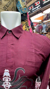 Kemeja Batik Pria Lengan panjang Burgundy couple ayah dan anak bahan katun solo lapis furing