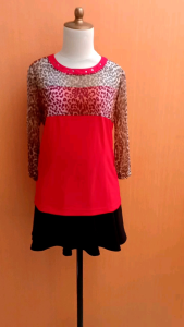 atasan wanita merah motif leopard M L cewek blouse santai kerja kuliah
