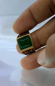 Cincin Pria Titanium Batu Akik Giok Asli Catam Dim 10 ×12 Anti Luntur