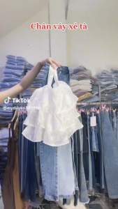 CHÂN VÁY JEAN COTTON XẺ SƯỜN XÉO CHẤT VẢI JEAN CAO CẤP L2849384