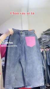Chân váy jeans dáng dài xẻ vạt giữa