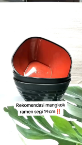 Mangkok Ramen Segi Elegan Merah Hitam | Mangkuk Melamin Tebal Tahan Panas