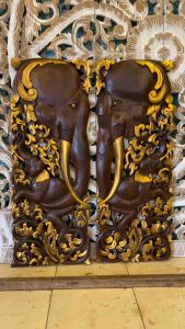 (2 แผ่น) ช้างไม้แกะสลัก ขนาด 90x35x3 cm ที่รวมไม้สัก ไม้สักฉลุ ปัดทอง ไม้สักติดผนัง ไม้สักแต่งบ้านสวย Teak Wooden Carved Elephant Handmade