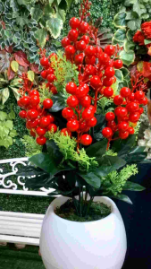 Buket bunga pohon cherry artificial 10 tangkai dengan pot bola D15