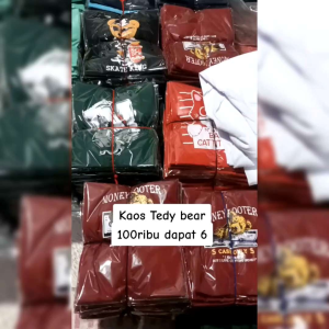 Kaos Wanita Dewasa Motif Teddy Bear & Paket Isi 5