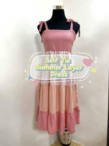 Sold by Piece - Self Tie Summer Layer Midi Dress for Adult/Mother Kids/Daughter Challis Fabric
