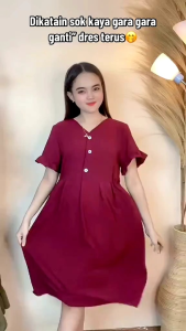 HANA DRESS DASTER TERBARU RUFFLE MIDI HOME DRESS CREEP