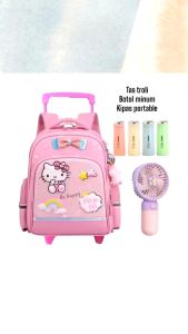 Tas Troli Ransel Anak Hello Kitty Gratis Botol Minum Kaca dan Kipas Angin Mini