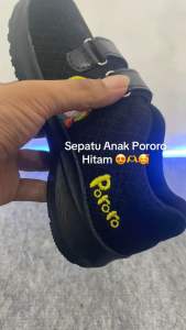 Sepatu Anak Sekolah Karakter Pororo Cewek Cowok TK SD SMP Hitam Polos Size 28-37