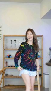 เสื้อมัดย้อมแขนยาว ✨สีชายและหญิง✨ 100% ตึงกระชับ cotton รหัส L02