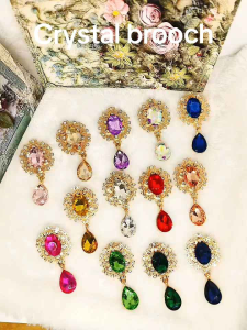 🇲🇾【UPGRADE 7SK】Crystal Glass Flower Brooch Pin | 30x58mm | Electropolish Shiny | Kerongsang Cantik