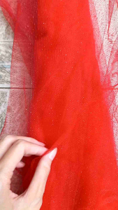 Vải Lưới Kim Tuyến Màu Đỏ Co Dãn Nhẹ Khổ 1m6