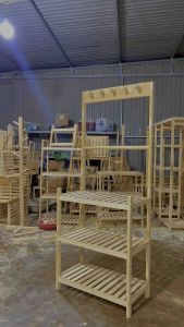 Kệ Giày Dép Kết Hợp Chỗ Treo Đồ Đa Năng Tiện Lợi Giá Kệ Chữ L 4 Tầng Gỗ Thông Phong Cách Hiện Đại