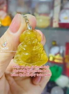 Mặt dây chuyền Phật Di Lặc đá thạch anh tóc vàng thiên nhiên