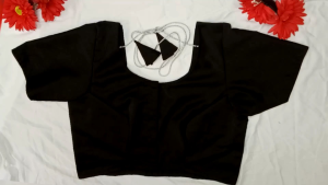 Black Round Neck Short Sleeves Front Neck Readymade Saree Blouse (Bust Size: 32 to 48 inches)