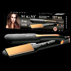 SOKANY WET And dry hair straightener 750°F max Power button to control on off pic heater rapid warning and rapid recovery temperature