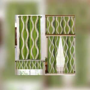 Amandas Desiree Olive curtain set for home decor door window sink valancer curtains. Olive background suitable for kitchen and living room window treatments.