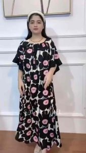 Mozza dress tangan ruffle rayon motif daster long kekinian