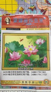 [Thêu 4 sợi] Tranh thêu kín chữ thập Ao sen 64352 9CT kích thước 80 x 60 cm