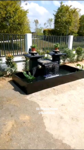S2 Black 8X3.5 Feng Shui Water Pond Fountain Kolam Air Sandstone Garden Water Feature Balinese Fish Waterfall