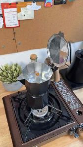 [ BPCF007 ] Bình pha cà phê MOKA POT kiểu Ý thẩm thấu ngược (450ml 300ml 150ml ) Hợp kim nhôm  tay cầm gỗ .