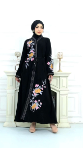 GAMIS ABAYA TURKI CANTIK MEWAH MODEL BORDIRAN ANTIK JTBLACK HITAM PEKAT