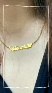 Kalung plat ukir nama - Titanium asli anak Silver & Gold aesthetic wanita free box cantik