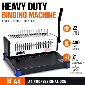 Heavy Duty Binding Machine SD-220 A4 | 22 Sheets Punch | 400 Pages Binder | 21 Adjustable Punch Pins | Comb Binding Machine