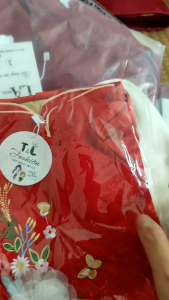 Áo dài cho bé gái - Set áo dài đỏ nhung phối lụa tơ cho bé gái 10-30kg