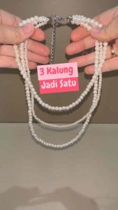 Theodora Triple Layer Pearl Necklace Kalung Mutiara 3 Lapis Susun Korea Multilayer Korean Style