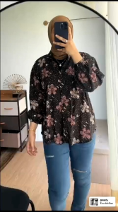 VIRLY Kemeja motif wanita/kemeja sanghai motif LD 110cm /blouse kerja wanita