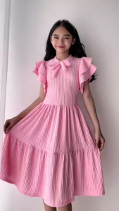 Jessy Elegant Ruffled Dress with Bow | Kids Party & Casual Dress | Soft Cotton Fabric