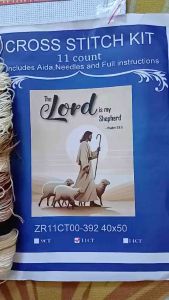 Purpleknows Cross Stitch PSALM 23:1 The Lord is my Shepherd 46x56cm 11CT Stamped or Printed Fabric COMPLETE SET Pattern Handmade Craft Needlework Home Decoration Ready Stock DIY Do it Yourself Handmade