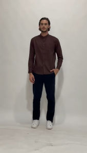 Vanfive Kemeja Pria Shanghai Polos Twill Soft Panjang Coklat Tua D0309